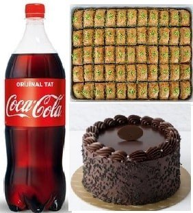 Taze Çikolatalı Yaş Pasta 1 kg Antep Fıstıklı Baklava ve Cola Set